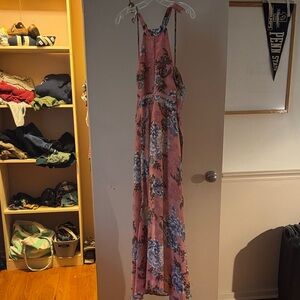 Miami Pink and Blue Floral Backless Dress